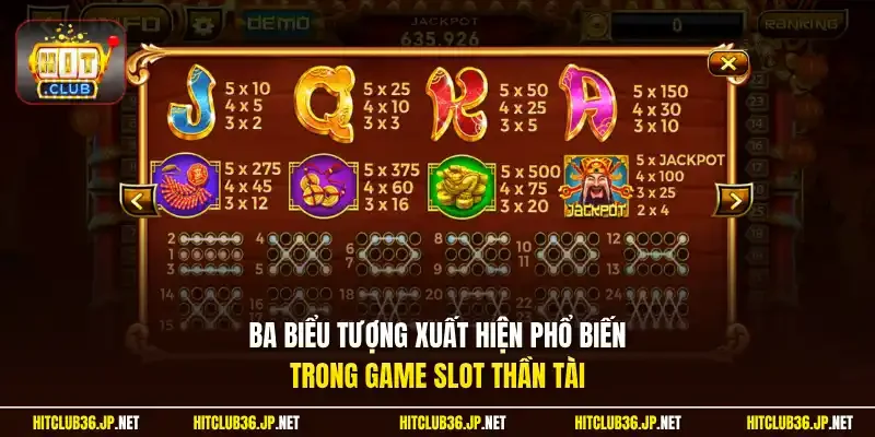 Ba biểu tượng xuất hiện phổ biến trong game slot Thần Tài