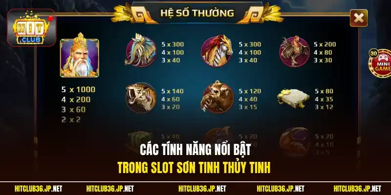 Các tính năng nổi bật trong slot Sơn Tinh Thủy Tinh 
